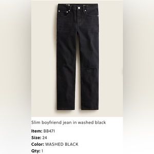 NWT Size 24 j Crew Black boyfriend jeans!! 🖤